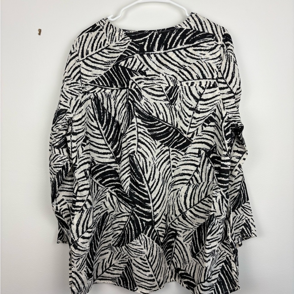 Cynthia Rowley 100% Linen 1X Leaf-Print Button Up Graphic Coastal Palm Springs - Picture 7 of 9